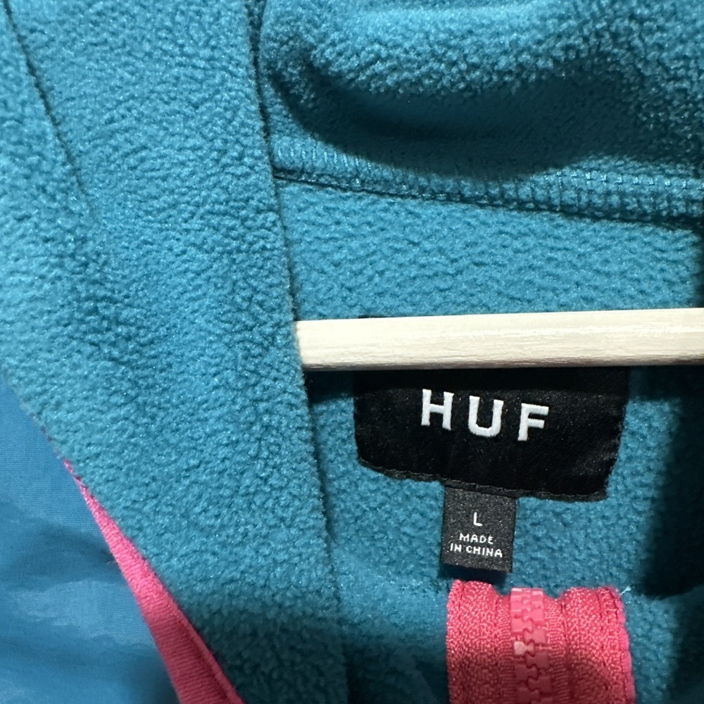 HUF Muir Pullover Hooded Fleece Jacket Size L Color Block 1/4 Zip - Picture 3 of 7